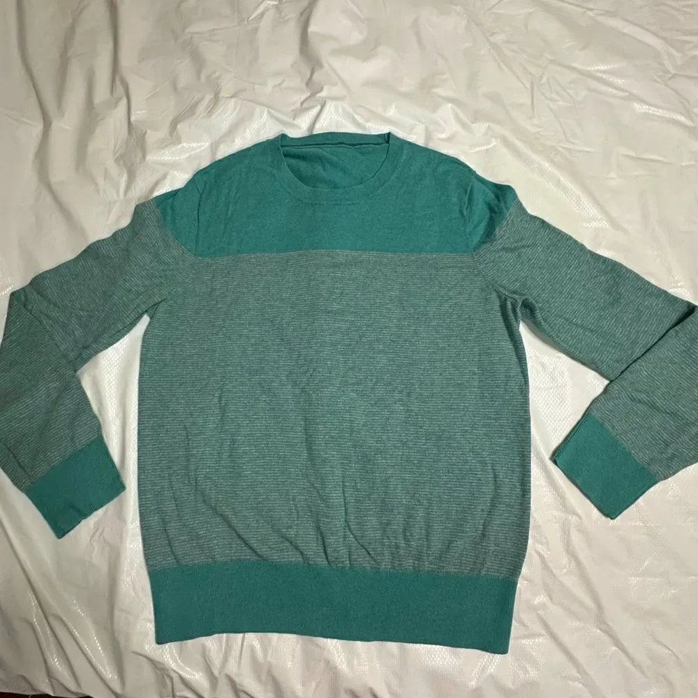 Banana Republic Pima Cotton blend teal striped crew neck sweater size small